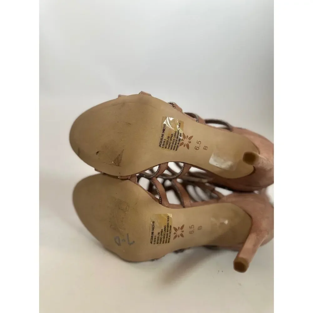 BCBGeneration Blush Suede Cage Sandal Heels Size 6.5 Strappy Stiletto Pumps